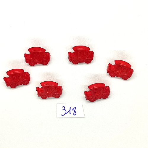 6 boutons fantaisie en résine rouge - voiture - vintage - 13x15mm - tr318
