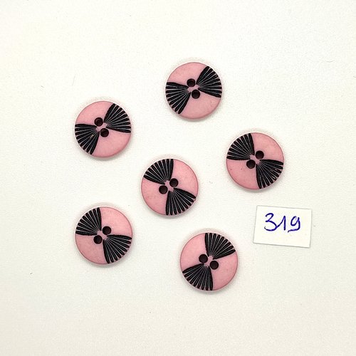 6 boutons en résine rose et noir - vintage - 15mm - tr319