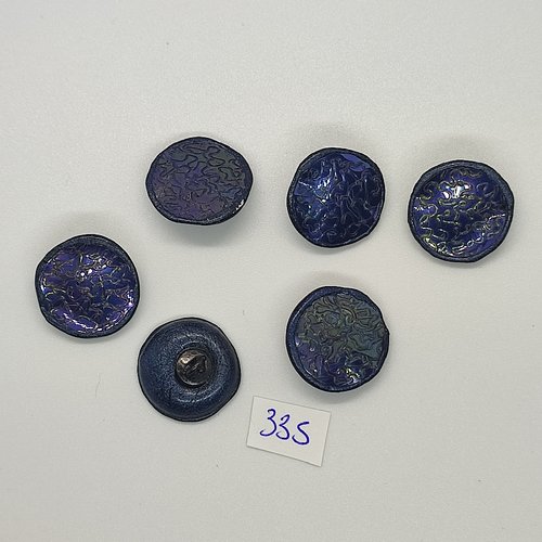 6 boutons en résine bleu / violet - vintage - 20mm - tr335