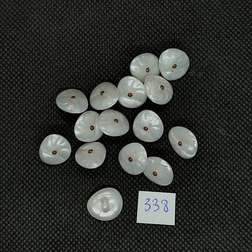 15 boutons en résine blanc et doré - vintage - 13mm - tr338
