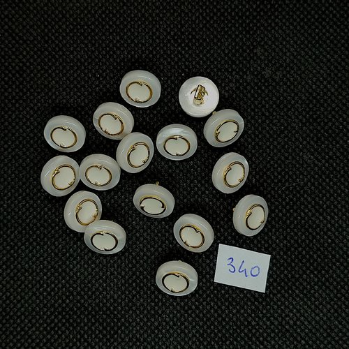 16 boutons en résine blanc et doré - vintage - 9mm - tr340