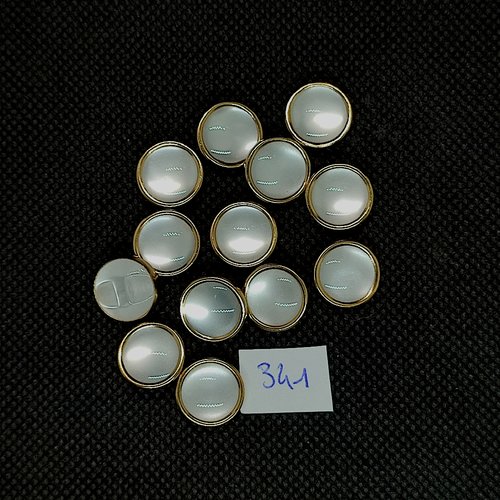13 boutons en résine blanc et doré - vintage - 13mm - tr341