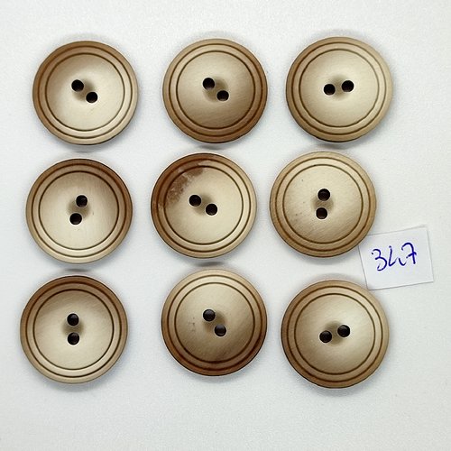 9 boutons en résine beige et marron - vintage - 22mm - tr347