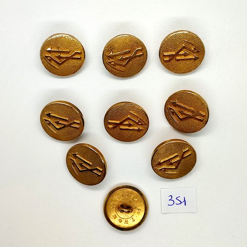 9 boutons en métal doré - vintage - 22mm - tr351