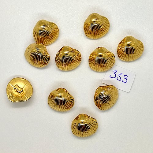 10 boutons fantaisie en résine doré - coquillage - vintage - 15mm - tr353