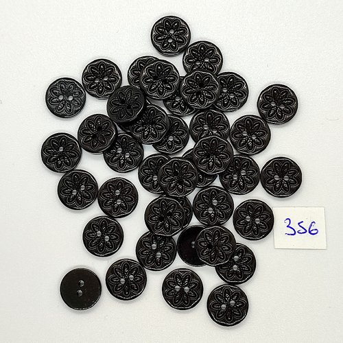 40 boutons en résine noir - fleur - vintage - 10mm - tr356