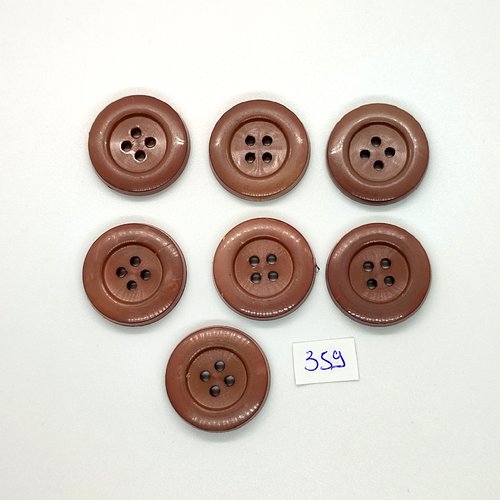 7 boutons en résine marron - vintage - 27mm - tr359