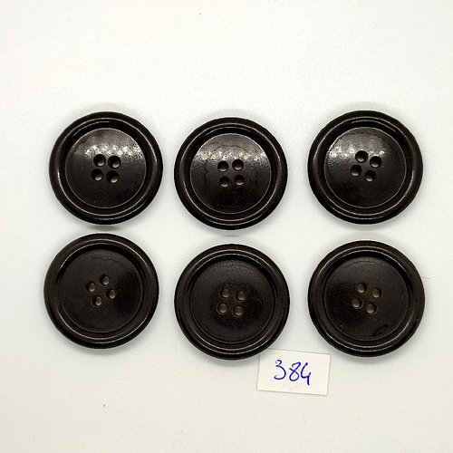 6 boutons en résine noir - vintage - 28mm - tr384