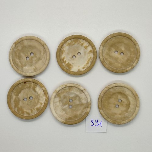 6 boutons en résine beige / écru - vintage - 30mm - tr391