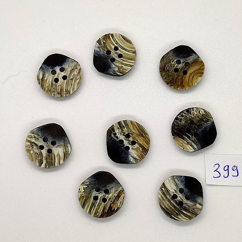 8 boutons en résine marron / noir - vintage - 18mm - tr399
