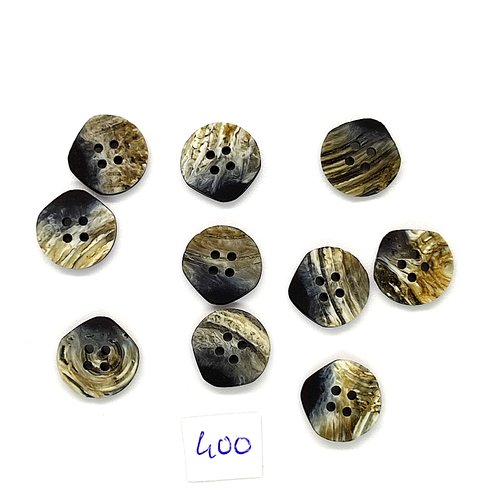 10 boutons en résine marron / noir - vintage - 15mm - tr400