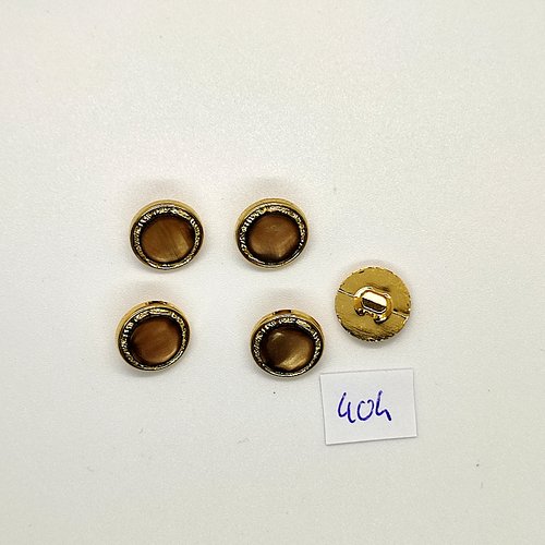 5 boutons en résine marron clair et doré - vintage - 12mm - tr404