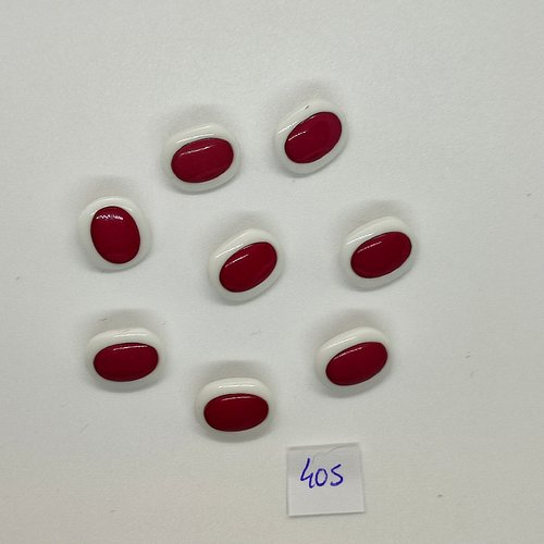 8 boutons en résine blanc et rouge / bordeaux - vintage - 12x15mm - tr405