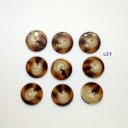 9 boutons en résine beige et marron - vintage - 22mm - tr427
