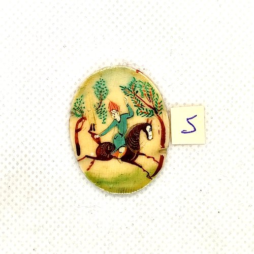 1 perle (ovale) vintage en os - cheval peint - multicolore - 26x33mm - 5