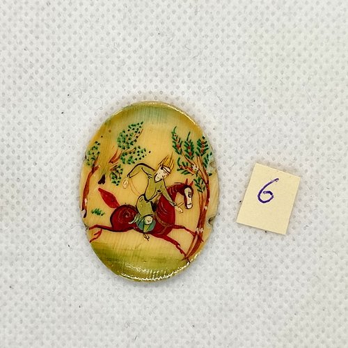 1 perle (ovale) vintage en os - cheval peint - multicolore - 26x33mm - 6