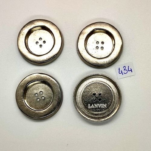 4 boutons haute couture lanvin en métal argenté - vintage - 35mm - tr434