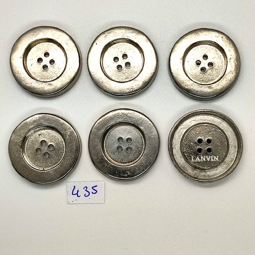 6 boutons haute couture lanvin en métal argenté - vintage - 30mm - tr436
