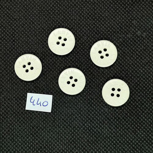 5 boutons haute couture lanvin en résine blanc - vintage - 15mm - tr440