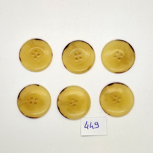 6 boutons en résine beige / jaune et marron - vintage - 25mm - tr449