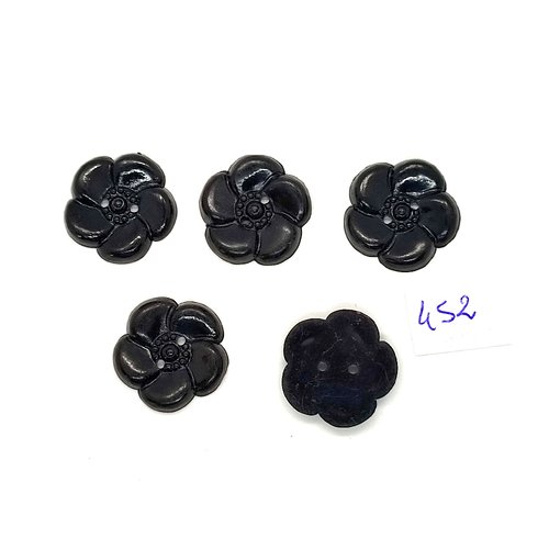 5 boutons fantaisie en résine noir- fleur - vintage - 22mm - tr452