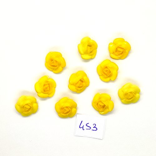 10 boutons fantaisie en résine jaune - fleur - vintage - 15mm - tr453
