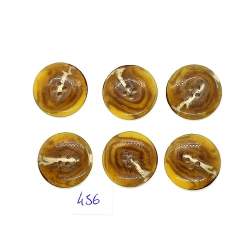 6 boutons en résine beige / marron - vintage - 25mm - tr456