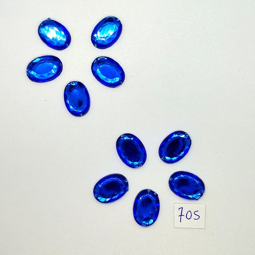 10 pierres acrylique à coudre - 2 trous - bleu - vintage - 13x18mm - tr705