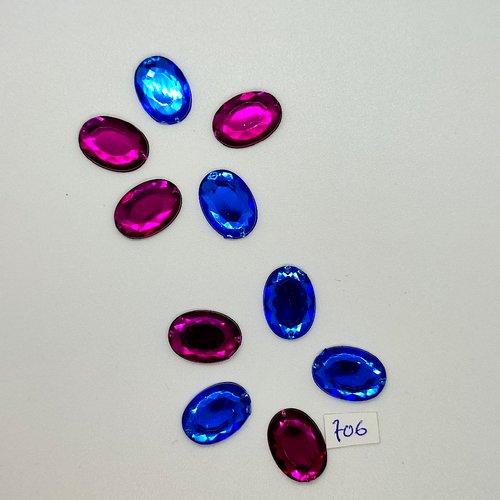 10 pierres acrylique à coudre - 2 trous - bleu et violet - vintage - 13x18mm - tr706