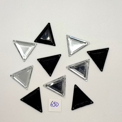 10 pierres acrylique à coudre - 3 trous - noir et argenté - vintage - 21mm - tr690