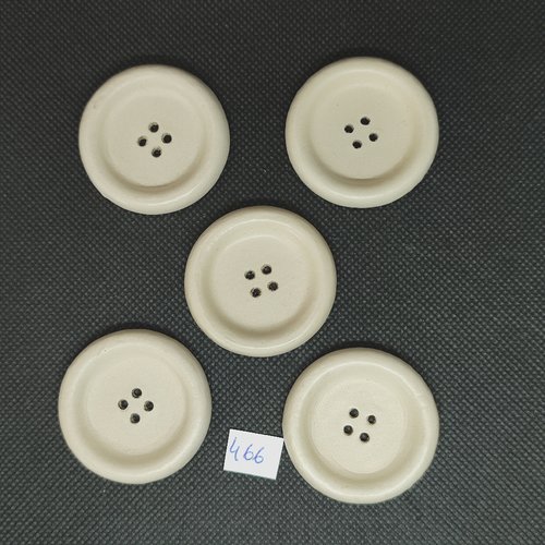 5 boutons en cuir blanc cassé (beige clair)- vintage - 42mm - tr466