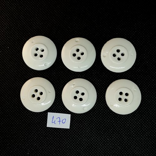 6 boutons en résine blanc - vintage - 28mm - tr470