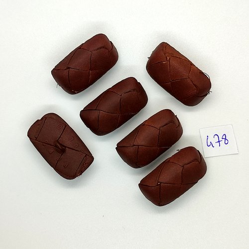 6 boutons en cuir marron - vintage - 18x31mm - tr478
