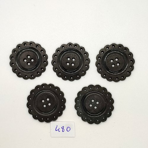 5 boutons en métal noir - vintage - 30mm - tr480