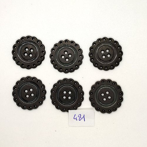 6 boutons en métal noir et gris foncé - vintage - 27mm - tr481