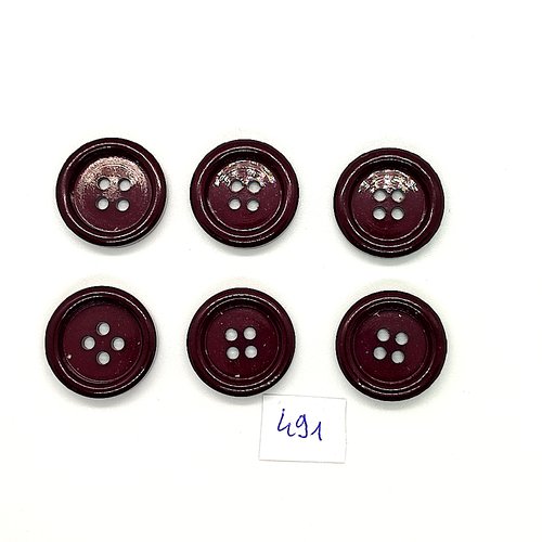 6 boutons en résine bordeaux - vintage - 21mm - tr491