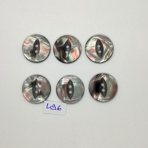 6 boutons en résine gris - vintage - 22mm - tr496