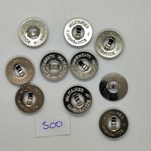 10 boutons en métal argenté - équipements militaires - vintage - 16mm - tr500