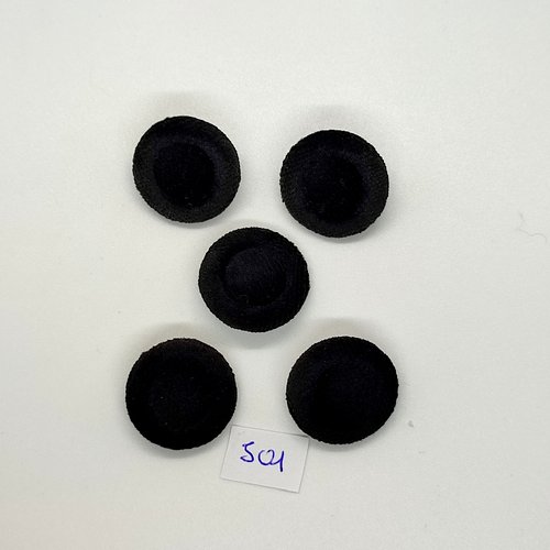5 boutons en velours noir et métal argenté - astor - vintage - 23mm - tr501