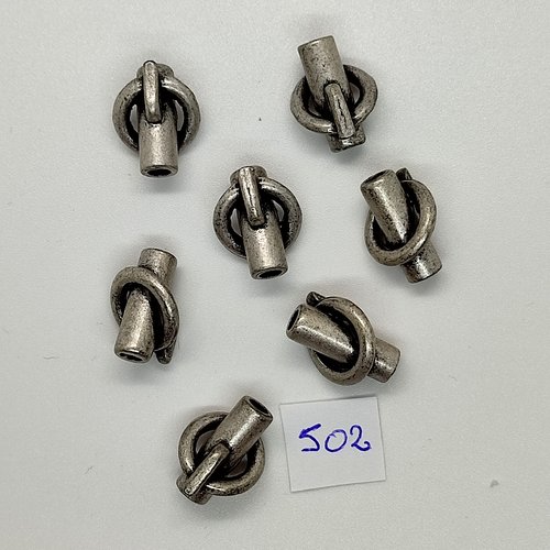 7 boutons en métal argenté - vintage - 14x18mm - tr502