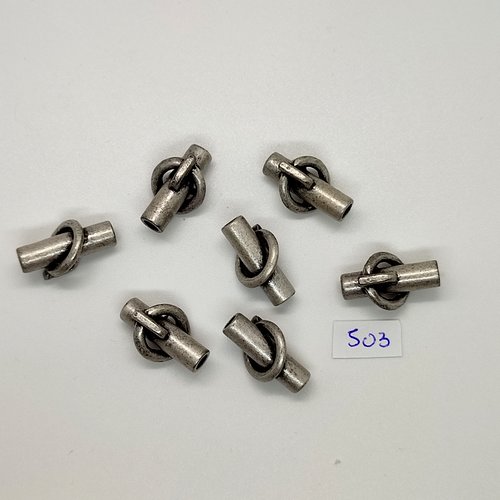 7 boutons en métal argenté - vintage - 15x23mm - tr503