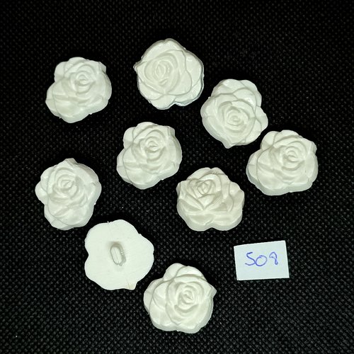 9 boutons fantaisie en résine blanc - une fleur- vintage - 21mm - tr508