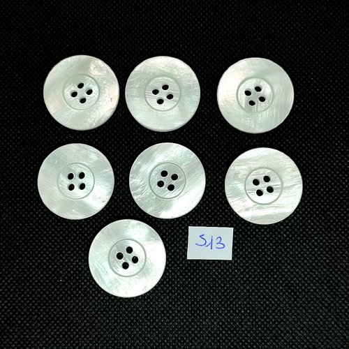 7 boutons en résine blanc - vintage - 28mm - tr513