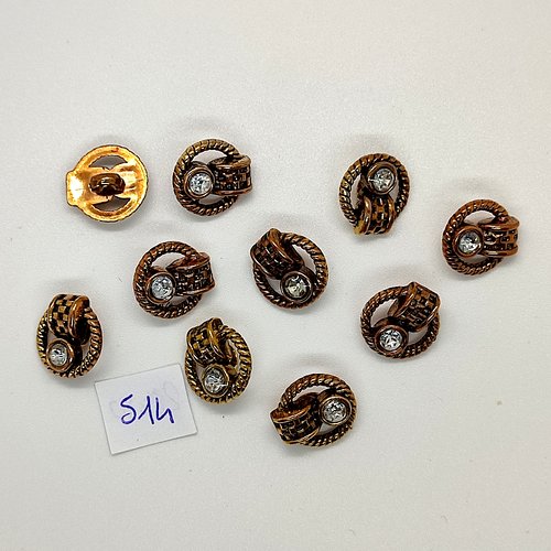 10 boutons en résine cuivre et  strass - vintage - 15x16mm - tr514