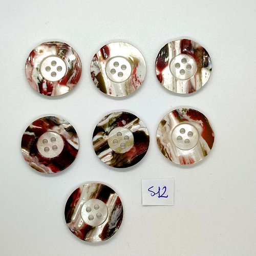 7 boutons en résine blanc et multicolore - vintage - 28mm - tr512