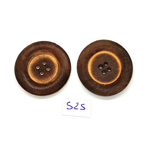 2 boutons en bois marron - vintage - 31mm - tr524