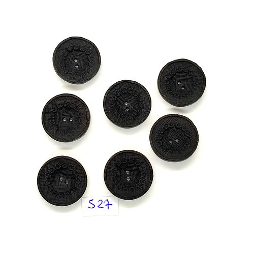 7 boutons en résine noir - vintage - 22mm - tr527