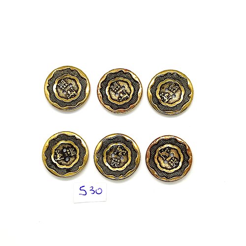 6 boutons en résine doré - vintage - 22mm - tr530