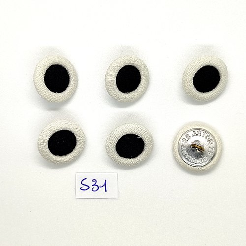 6 boutons en passementerie noir et blanc et métal argenté - astor - vintage - 18mm - tr531