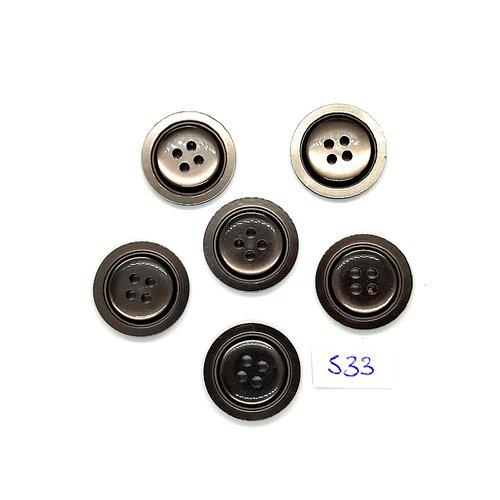6 boutons en résine gris - vintage - 22mm - tr533